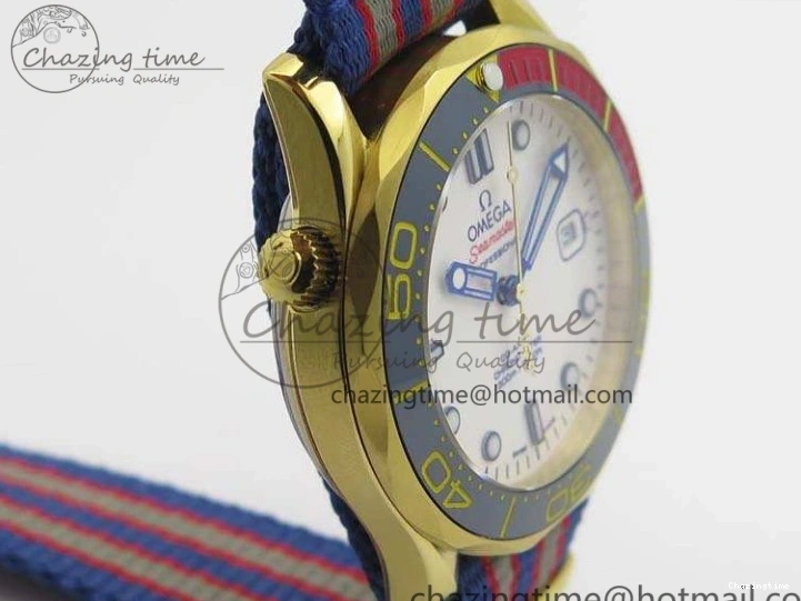 0417 Modern Seamaster 300M 007 YG URF 1:1 Best Edition White Dial Ceramic Bezel On Nylon Strap A 8115